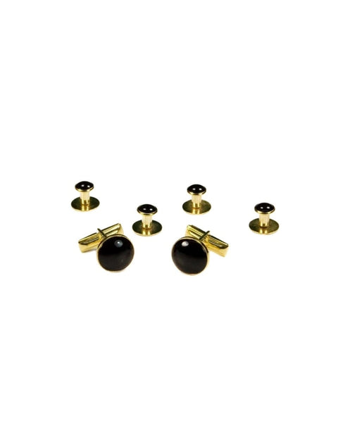 Black on Gold Metal Studs and Cufflinks Set