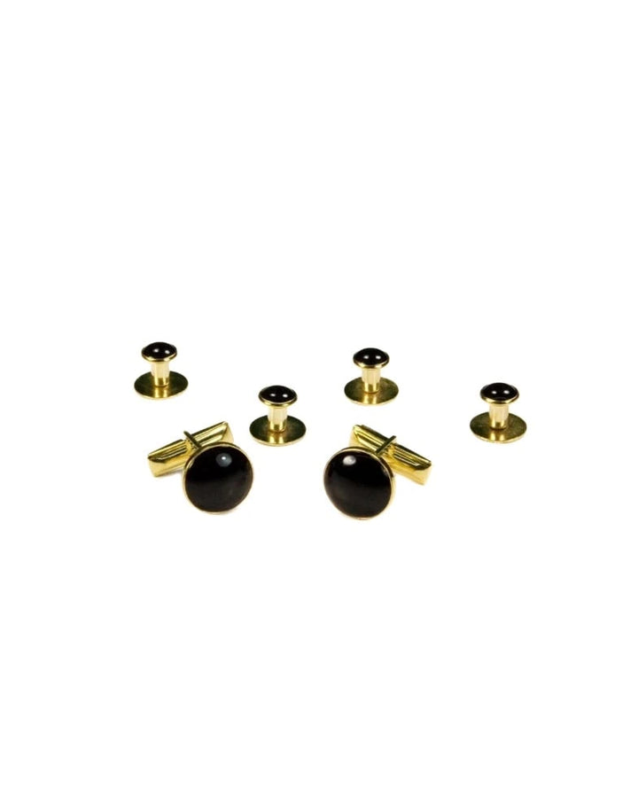 White on Gold Metal Studs and Cufflinks Set