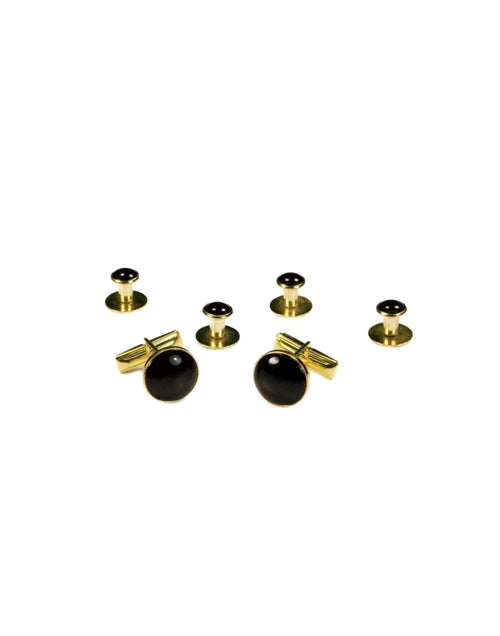 White on Gold Metal Studs and Cufflinks Set