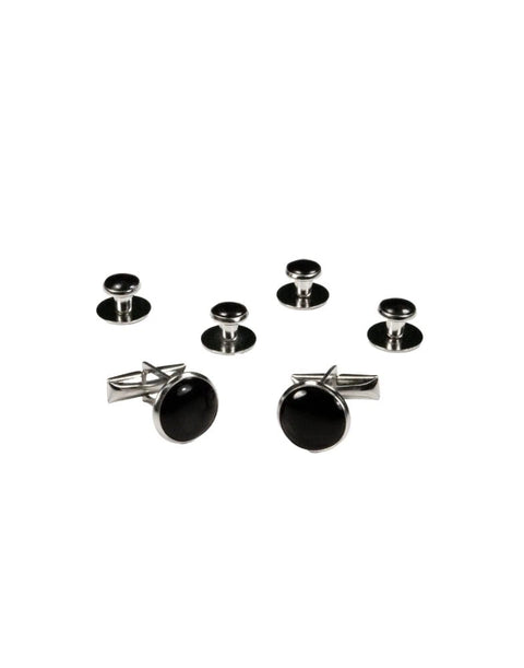 Black on Silver Metal Studs and Cufflinks Set