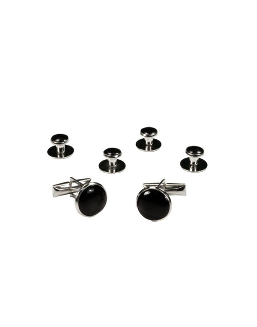 Black on Silver Metal Studs and Cufflinks Set