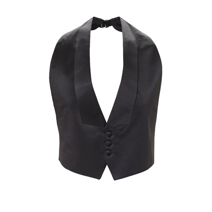 Black Low-Cut Satin Vest