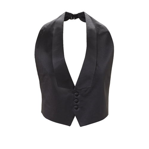 Black Low-Cut Satin Vest