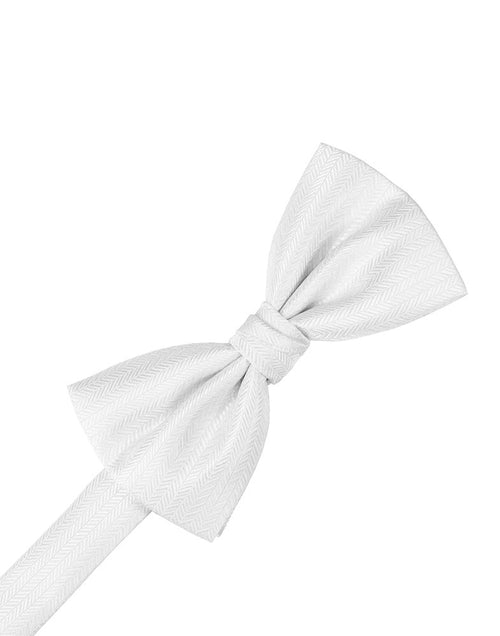 Pure White Herringbone Bowtie
