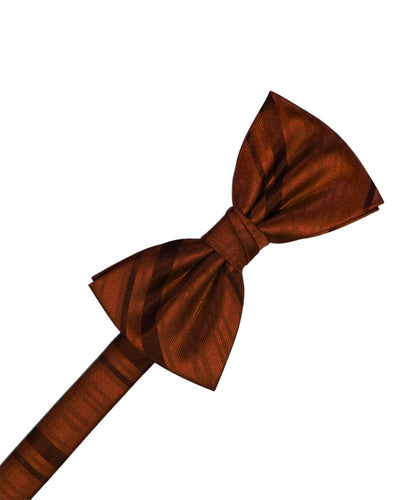 Cognac Striped Satin Bowtie