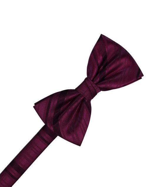 Wine Striped Satin Bowtie