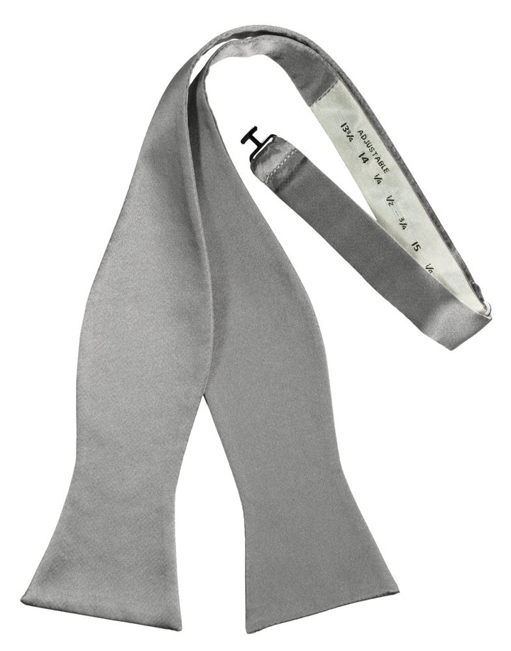 Silver Self-Tie Solid Satin Bowtie