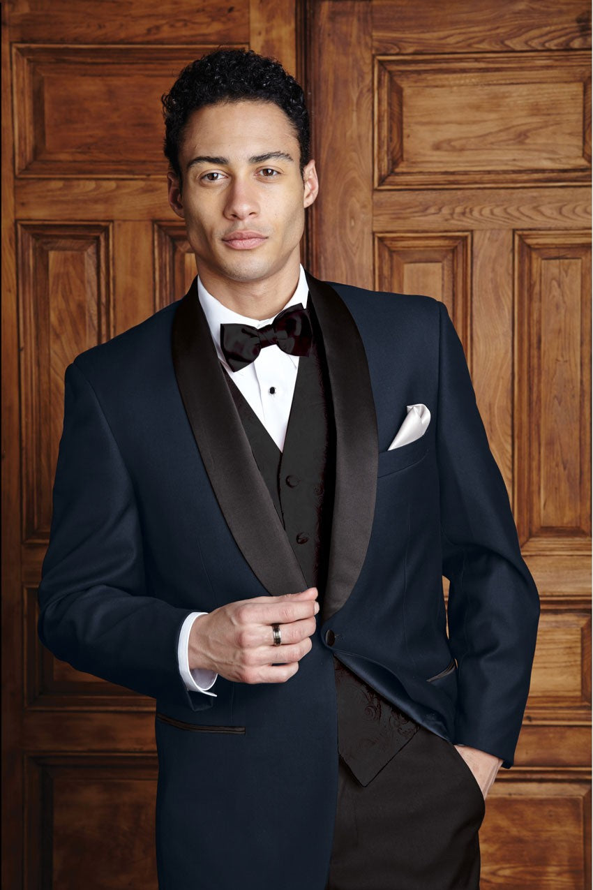 Navy blue and top black tuxedo jacket