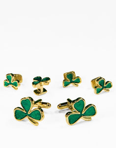 Irish Shamrock in Gold Cufflink and Stud Set