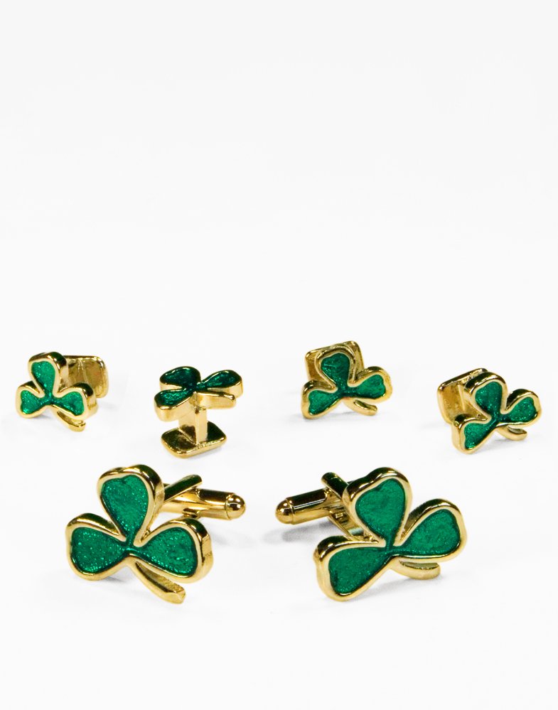 Irish Shamrock in Gold Cufflink and Stud Set