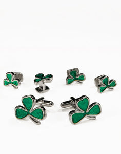 Irish Shamrock in Silver Cufflink and Stud Set