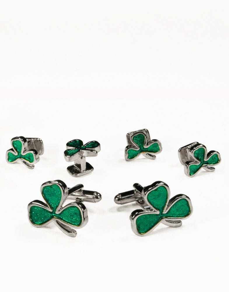 Irish Shamrock in Silver Cufflink and Stud Set