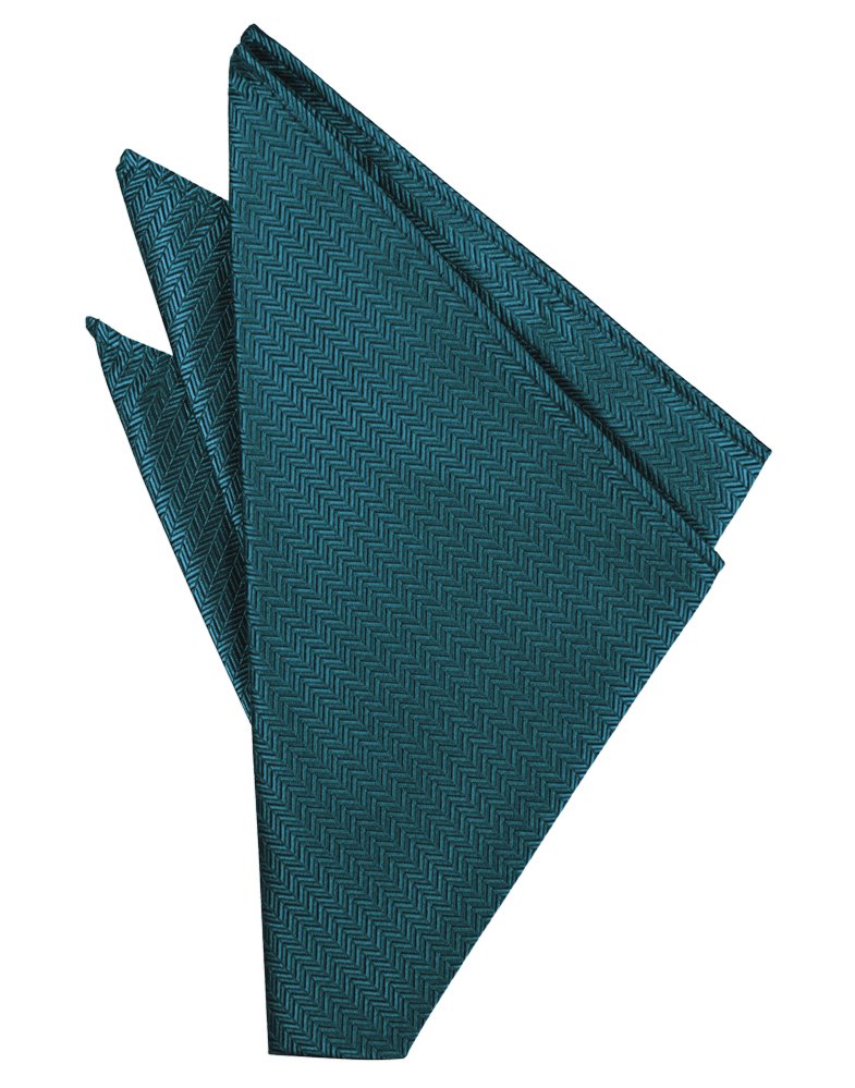 Teal Herringbone Pocket Square