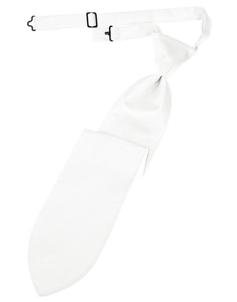 Pure White Herringbone Long Tie