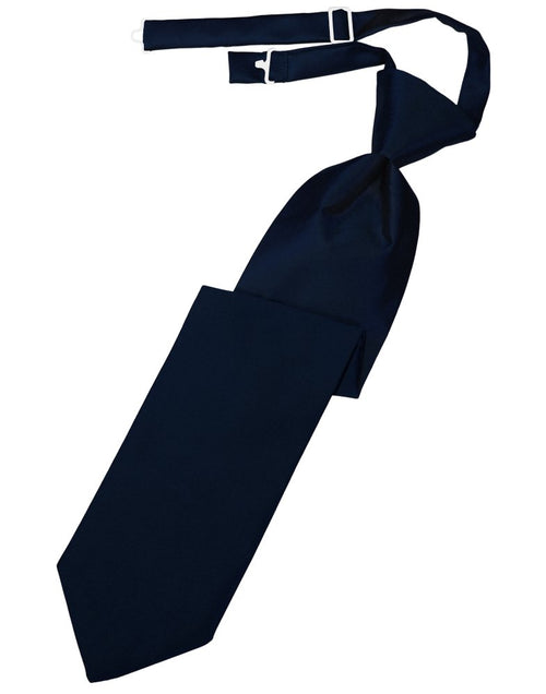Midnight Blue Solid Satin Long Tie