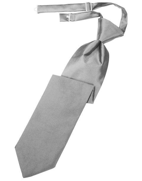 Silver Solid Satin Long Tie