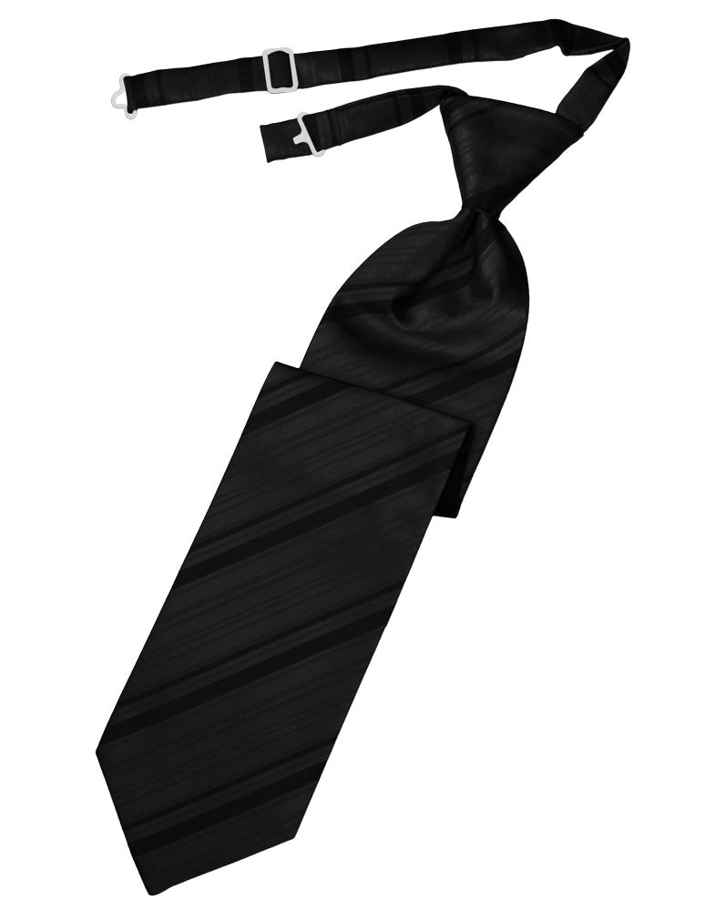 Black Striped Satin Long Tie