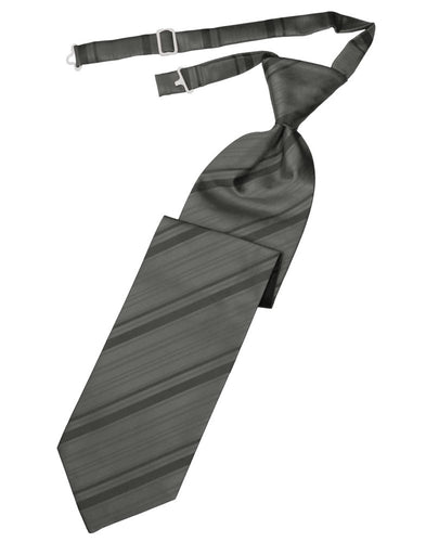 Charcoal Striped Satin Long Tie