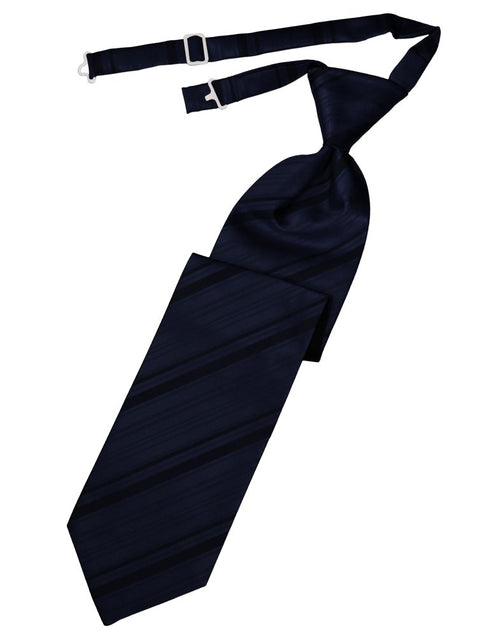 Midnight Blue Striped Satin Long Tie