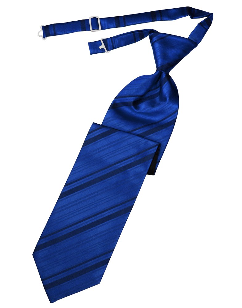 Royal Blue Striped Satin Long Tie