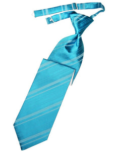 Turquoise Striped Satin Long Tie