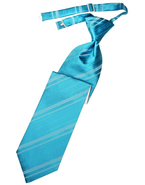 Turquoise Striped Satin Long Tie