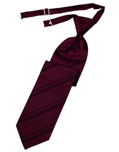 Wine Striped Satin Long Tie
