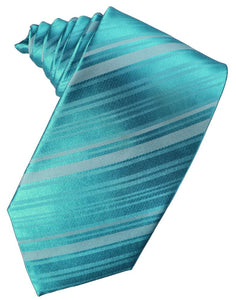 Turquoise Striped Satin Suit Tie