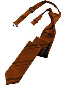 Cognac Striped Satin Skinny Tie
