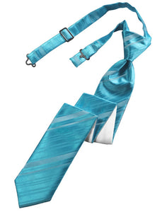 Turquoise Striped Satin Skinny Tie
