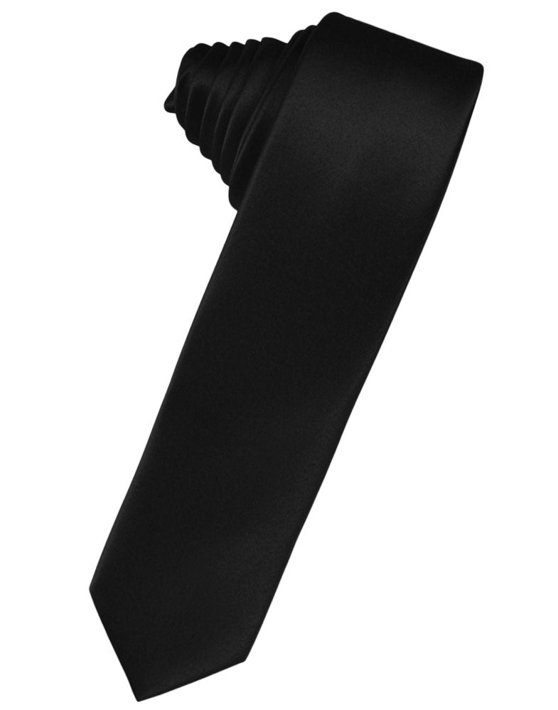 Black Solid Satin Skinny Suit Tie