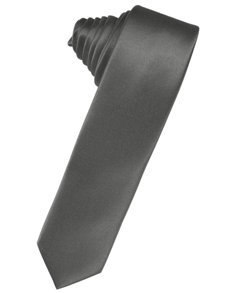 Charcoal Solid Satin Skinny Suit Tie