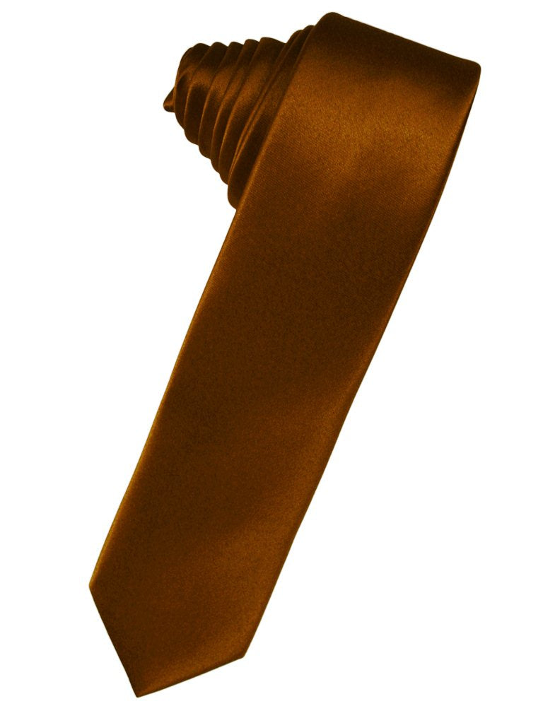 Cognac Solid Satin Skinny Suit Tie