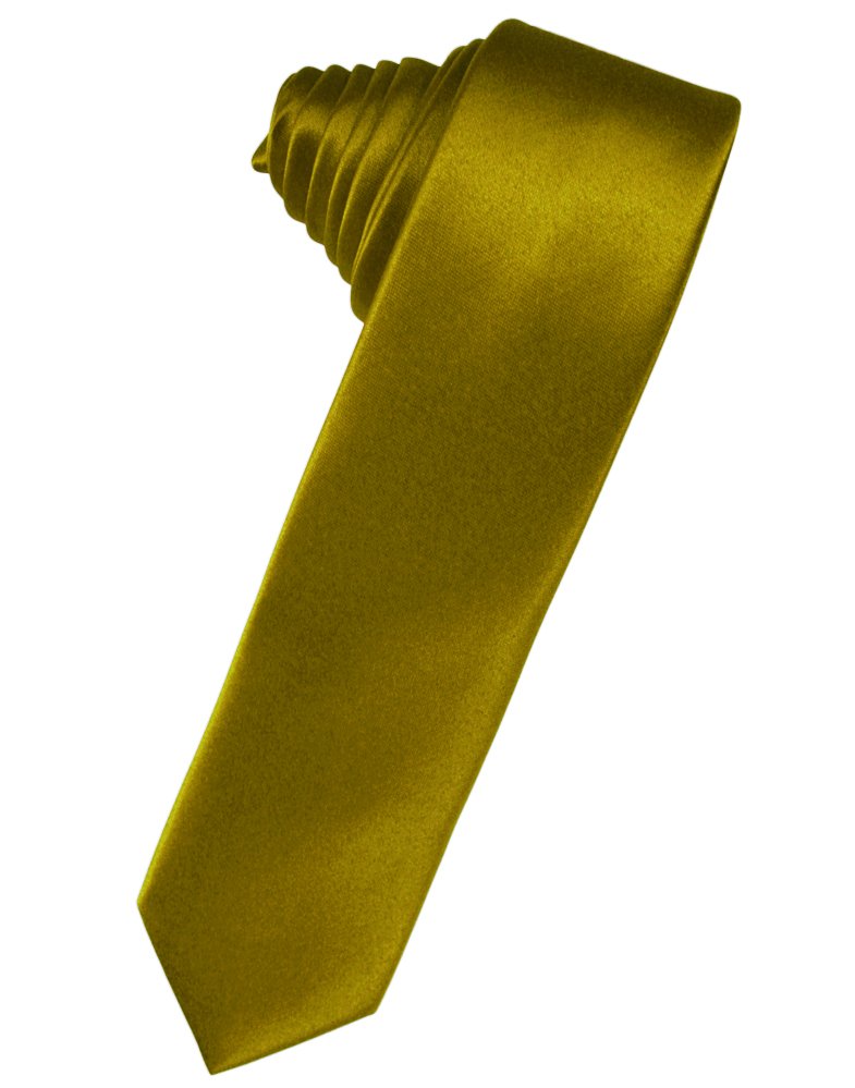 New Gold Solid Satin Skinny Suit Tie