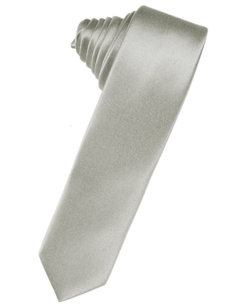 Platinum Solid Satin Skinny Suit Tie