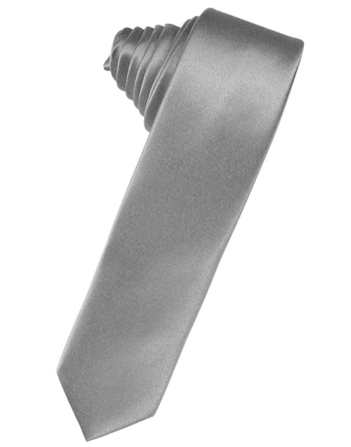 Silver Solid Satin Skinny Suit Tie