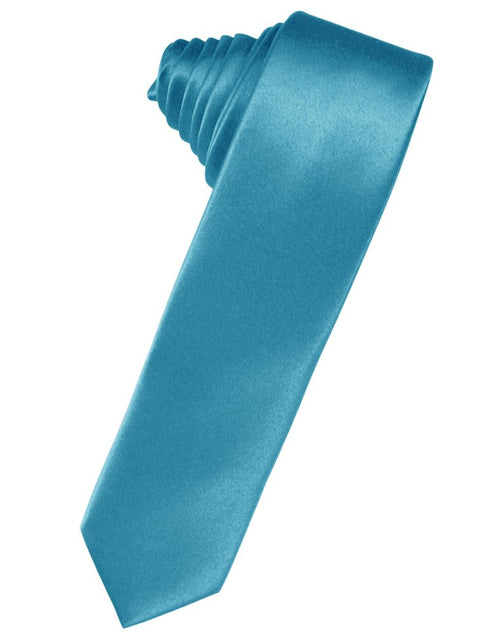 Turquoise Solid Satin Skinny Suit Tie