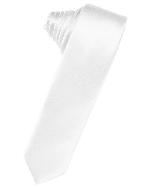 White Solid Satin Skinny Suit Tie