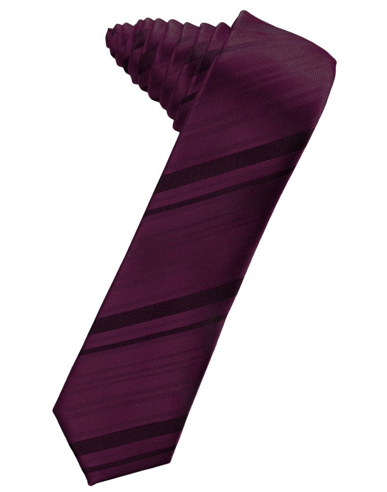 Berry Striped Satin Skinny Suit Tie
