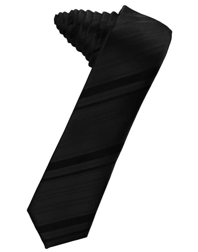 Black Striped Satin Skinny Suit Tie