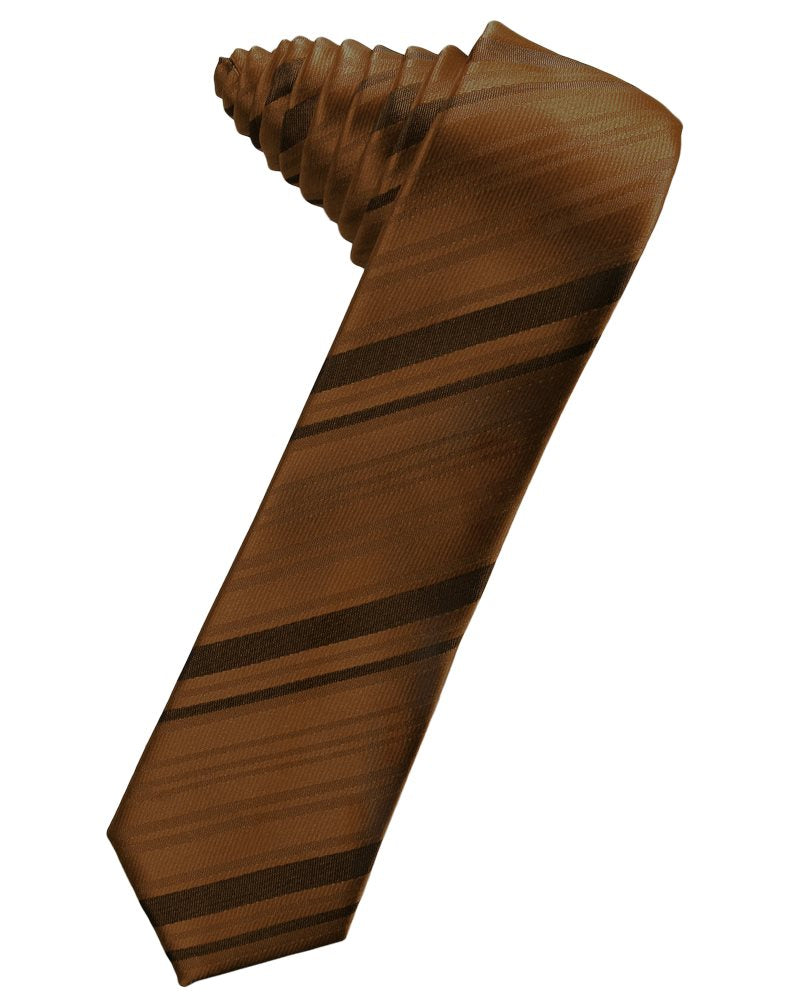 Cognac Striped Satin Skinny Suit Tie