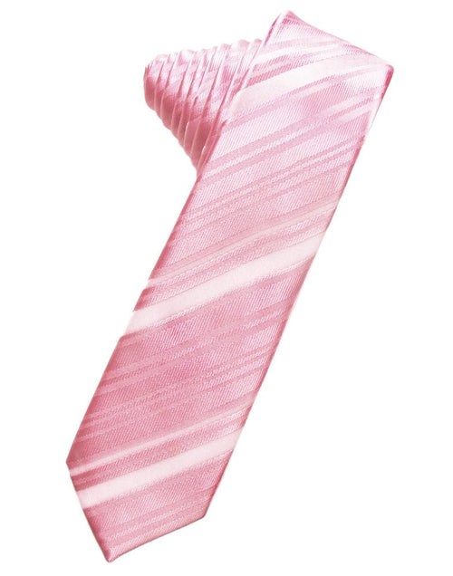 Coral Striped Satin Skinny Suit Tie