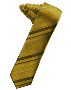 Golden Striped Satin Skinny Suit Tie