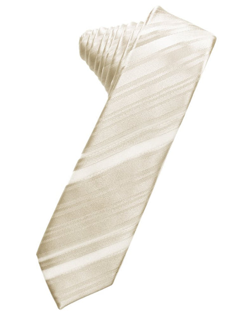 Ivory Striped Satin Skinny Suit Tie