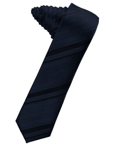 Midnight Blue Striped Satin Skinny Suit Tie