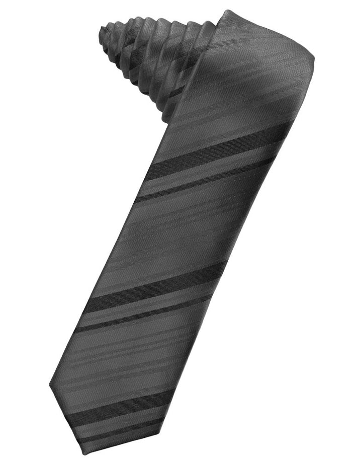 Pewter Striped Satin Skinny Suit Tie