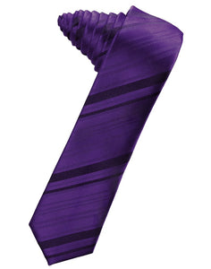 Purple Striped Satin Skinny Suit Tie