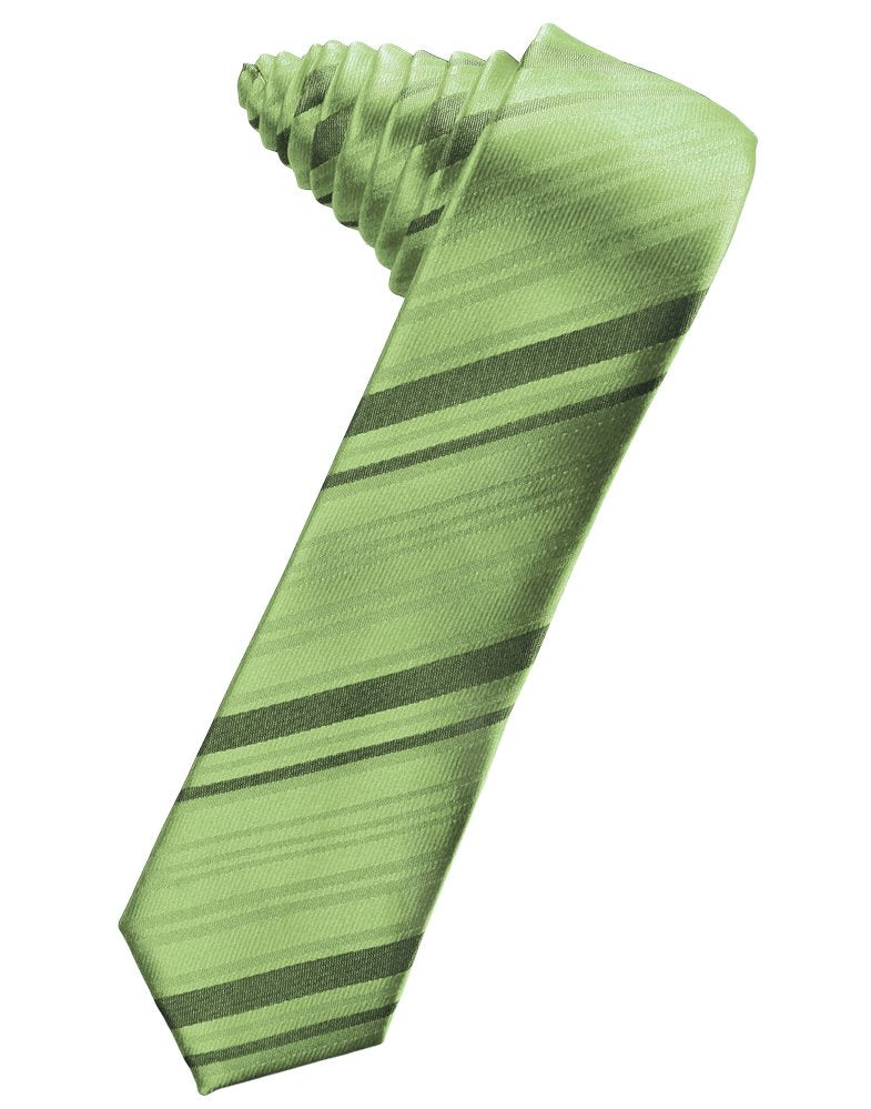 Sage Striped Satin Skinny Suit Tie