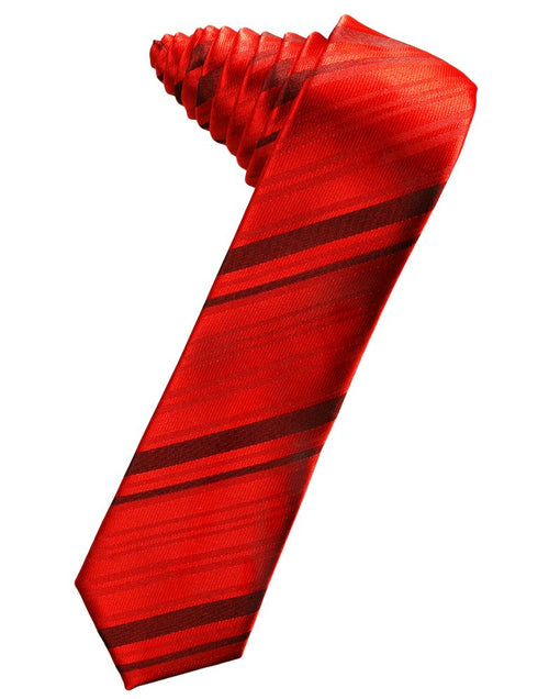 Scarlet Striped Satin Skinny Suit Tie