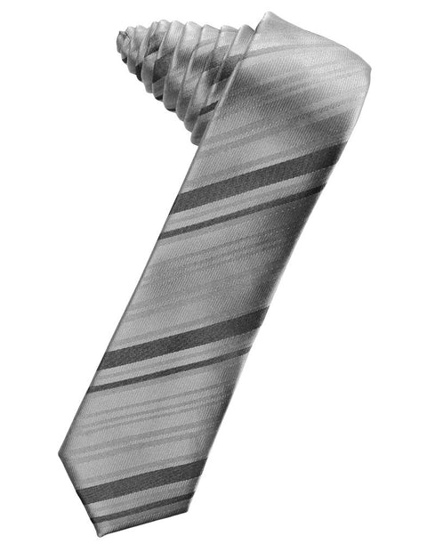 Silver Striped Satin Skinny Suit Tie